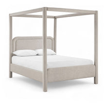 Salina Beige Linen Textured Fabric Upholstered King Bed
