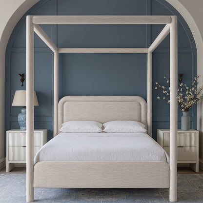 Salina Beige Linen Textured Fabric Upholstered King Bed