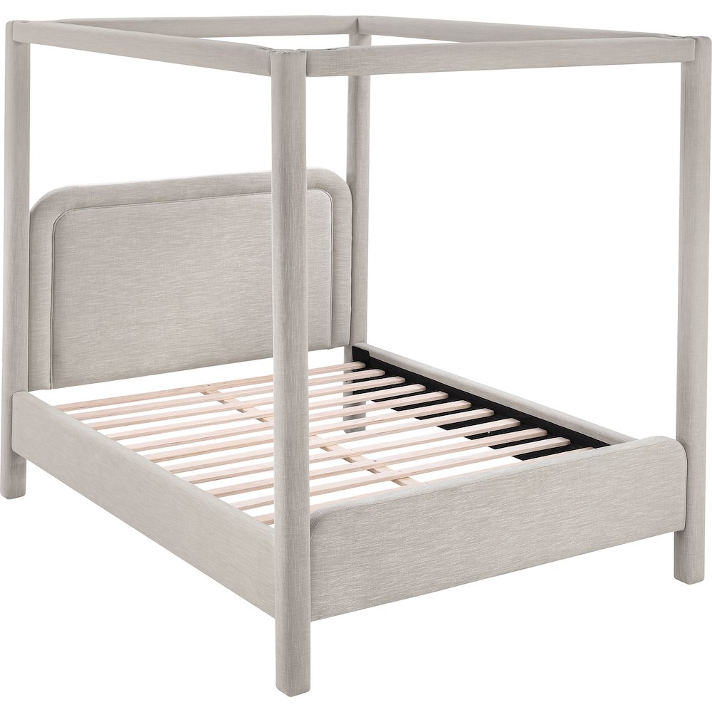Salina Beige Linen Textured Fabric Upholstered King Bed