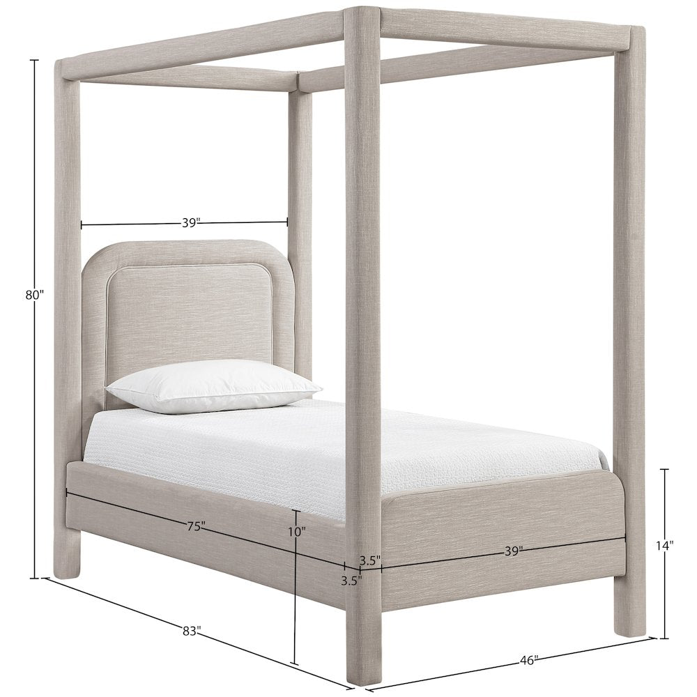 Salina Beige Linen Textured Fabric Upholstered Twin Bed