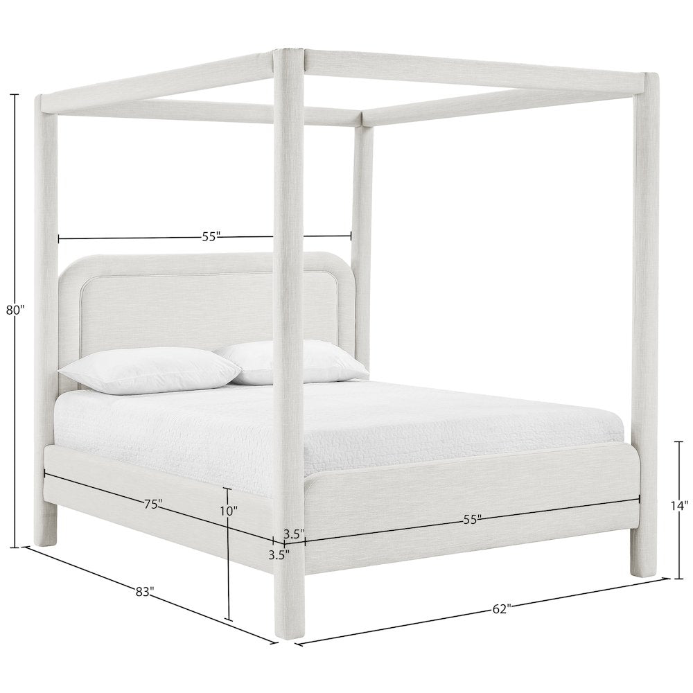 Salina Cream Linen Textured Fabric Upholstered Full Bed
