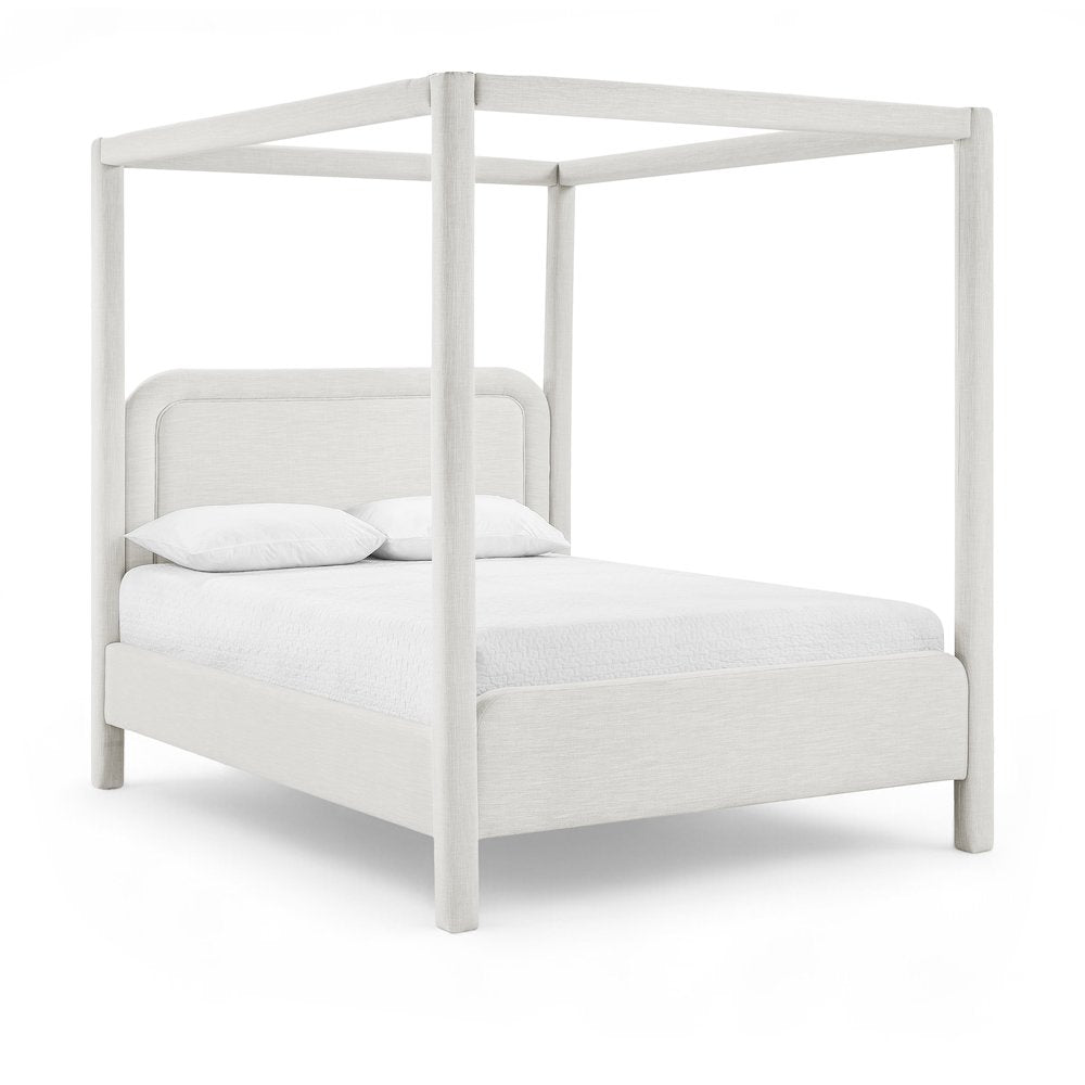 Salina Cream Linen Textured Fabric Upholstered Full Bed