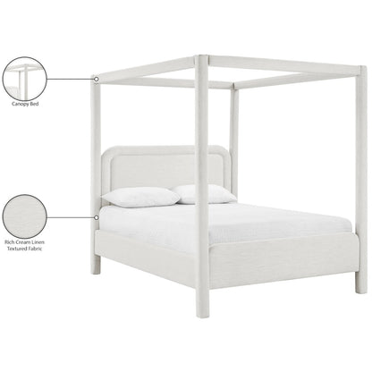 Salina Cream Linen Textured Fabric Upholstered King Bed