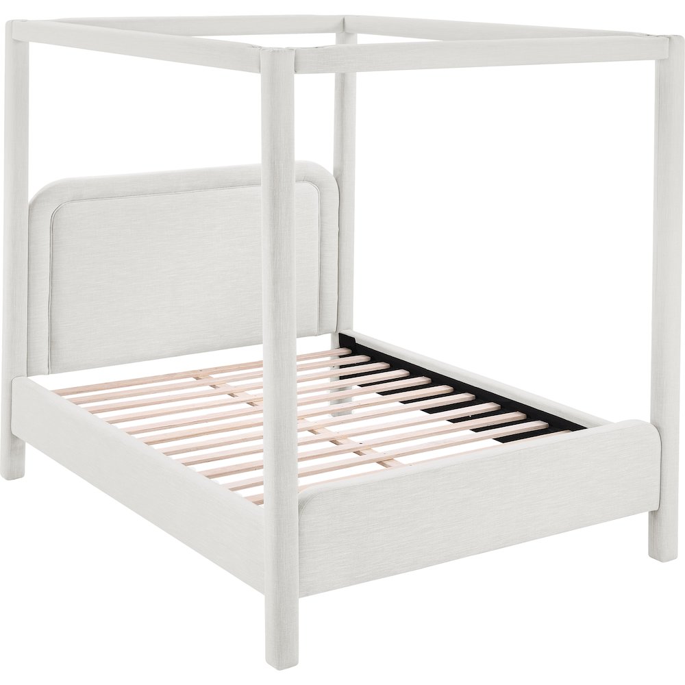 Salina Cream Linen Textured Fabric Upholstered King Bed