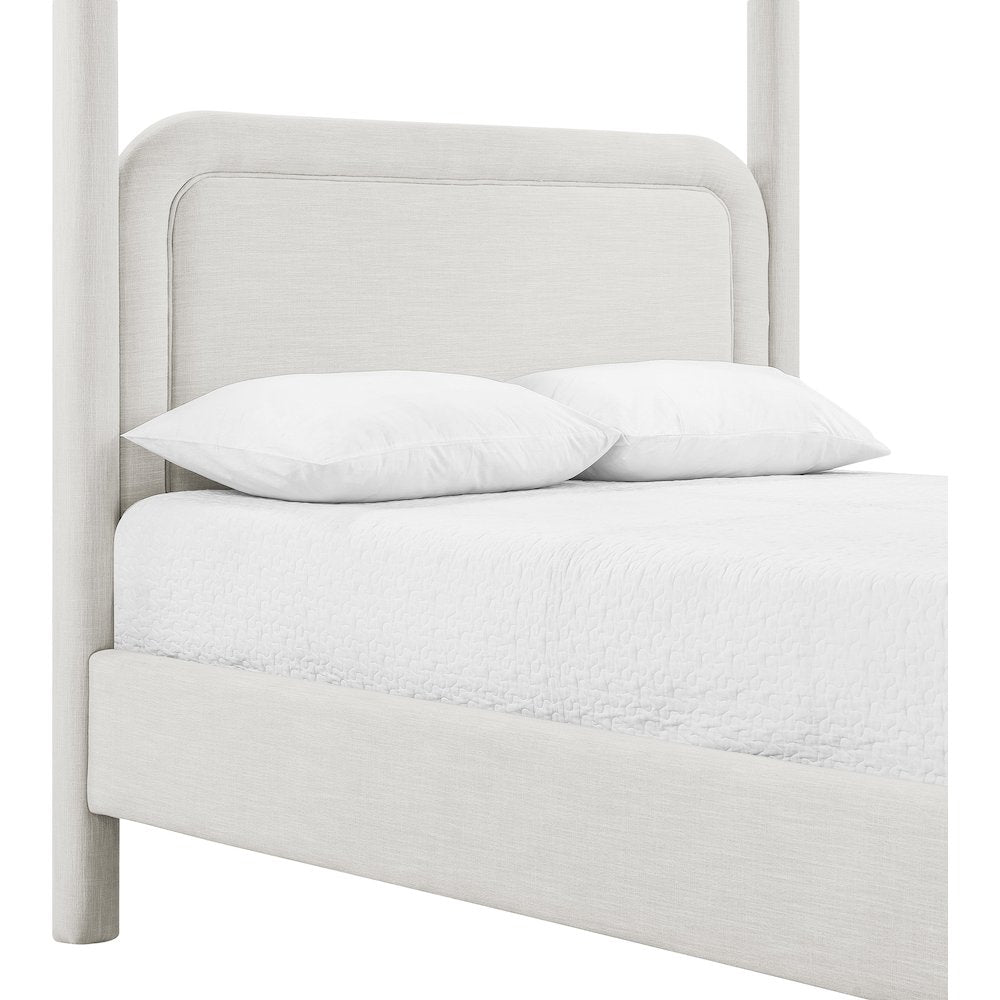Salina Cream Linen Textured Fabric Upholstered King Bed