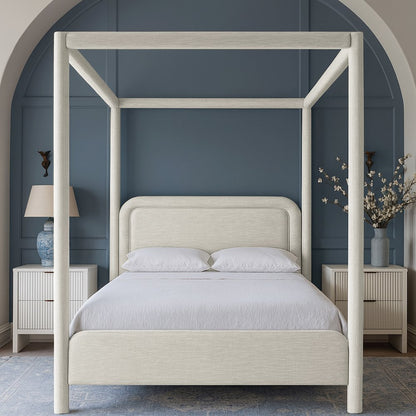 Salina Cream Linen Textured Fabric Upholstered Queen Bed