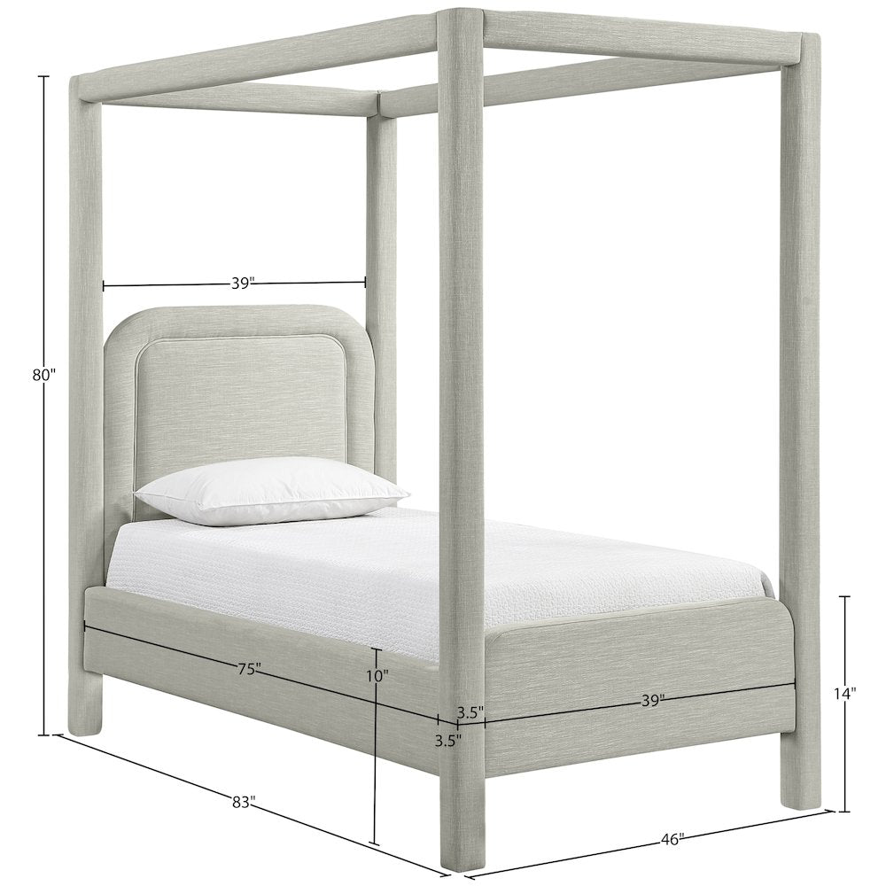 Salina Grey Linen Textured Fabric Upholstered Twin Bed