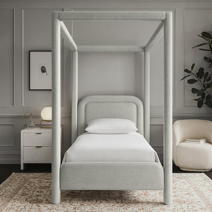 Salina Grey Linen Textured Fabric Upholstered Twin Bed