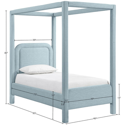 Salina Light Blue Linen Textured Fabric Upholstered Twin Bed