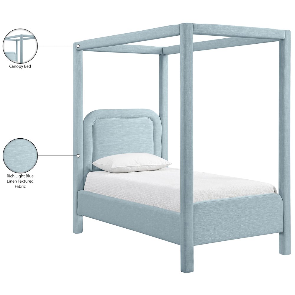 Salina Light Blue Linen Textured Fabric Upholstered Twin Bed
