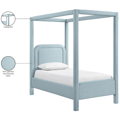 Salina Light Blue Linen Textured Fabric Upholstered Twin Bed