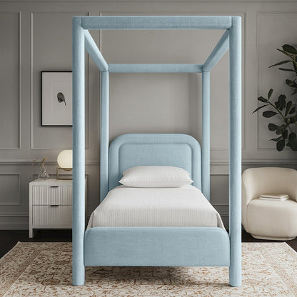 Salina Light Blue Linen Textured Fabric Upholstered Twin Bed