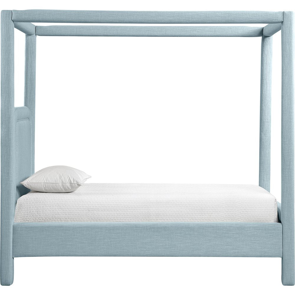 Salina Light Blue Linen Textured Fabric Upholstered Twin Bed