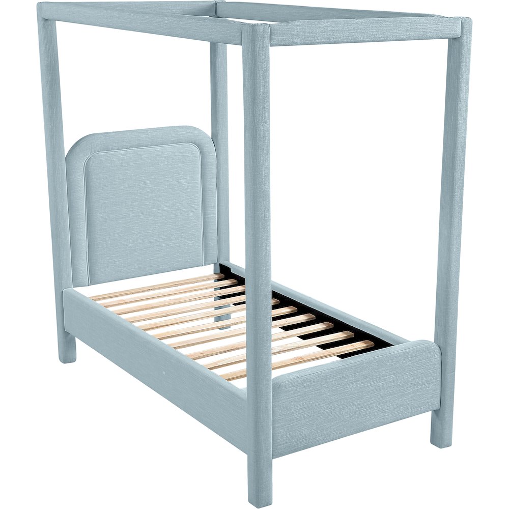 Salina Light Blue Linen Textured Fabric Upholstered Twin Bed