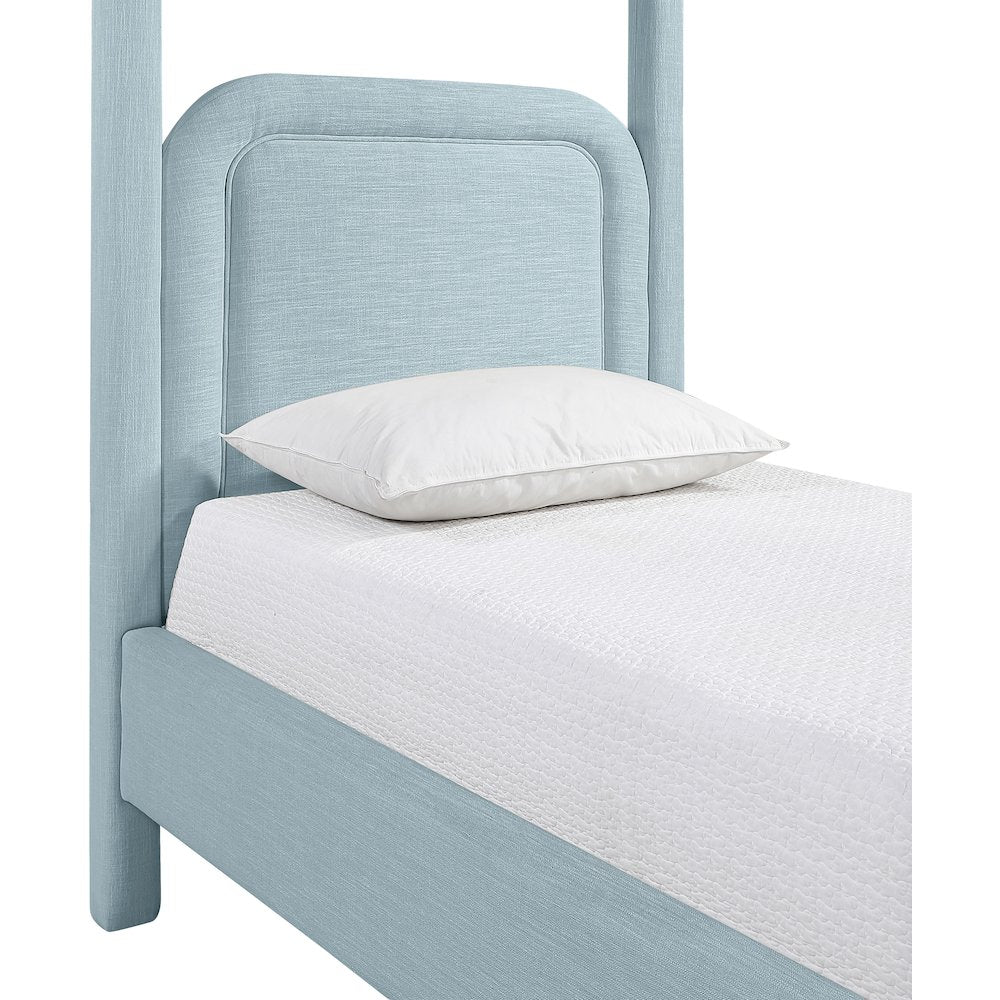 Salina Light Blue Linen Textured Fabric Upholstered Twin Bed