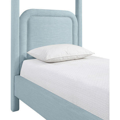 Salina Light Blue Linen Textured Fabric Upholstered Twin Bed