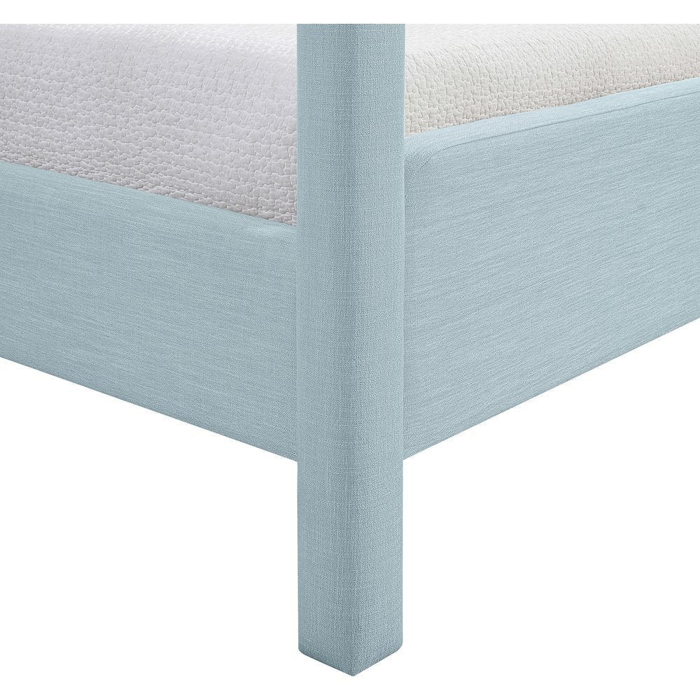 Salina Light Blue Linen Textured Fabric Upholstered Twin Bed