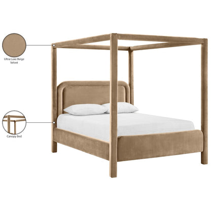 Salina Beige Velvet Upholstered Full Bed