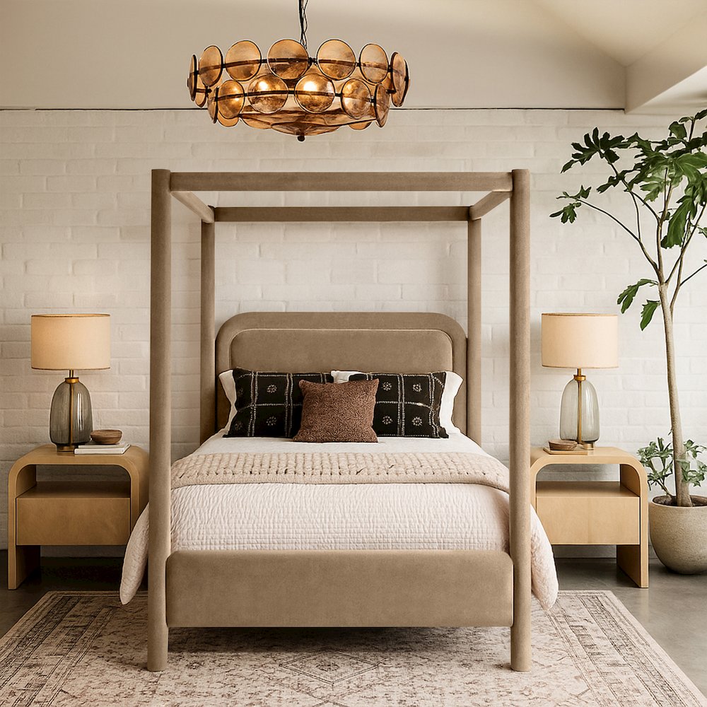 Salina Beige Velvet Upholstered Full Bed