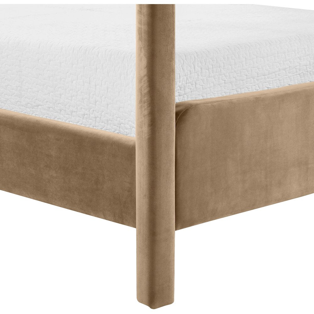 Salina Beige Velvet Upholstered Full Bed