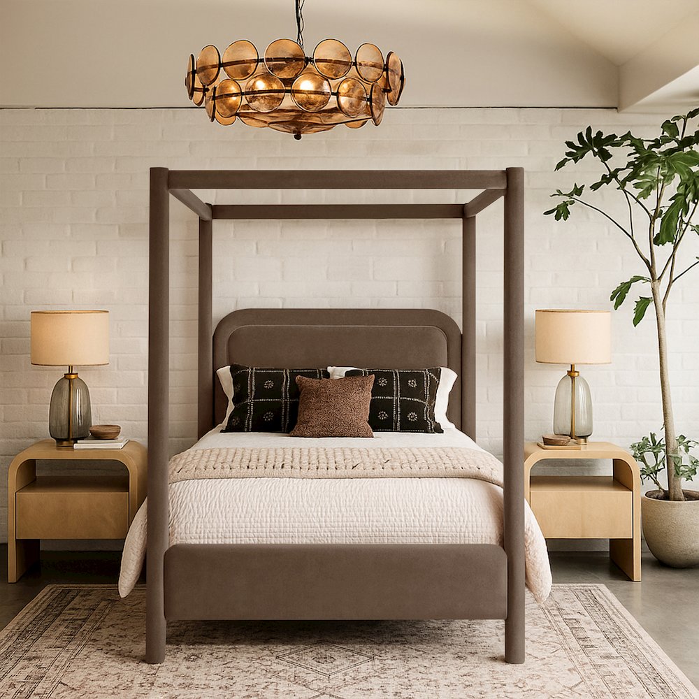 Salina Brown Velvet Upholstered Full Bed