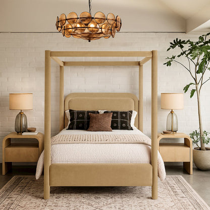 Salina Camel Velvet Upholstered Full Bed