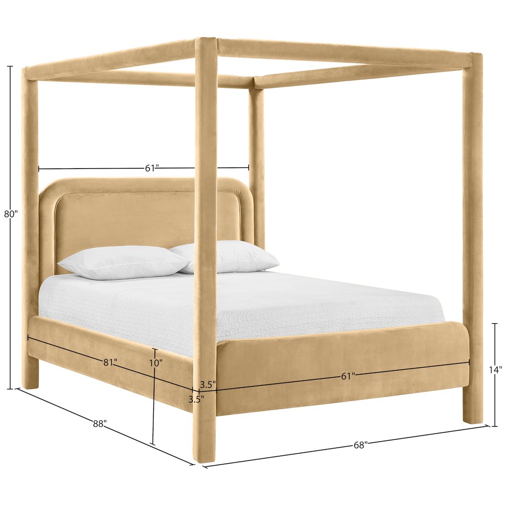 Salina Camel Velvet Upholstered Queen Bed