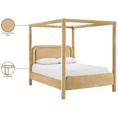 Salina Camel Velvet Upholstered Queen Bed