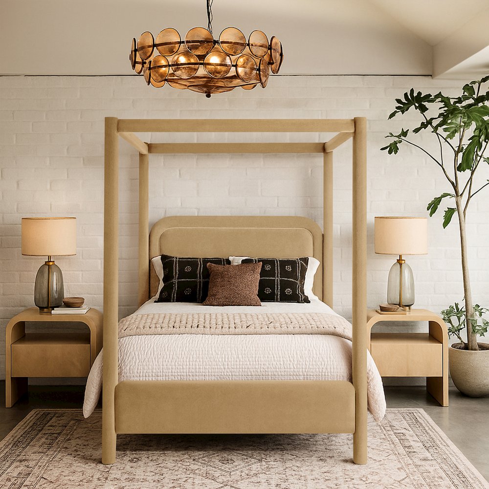 Salina Camel Velvet Upholstered Queen Bed