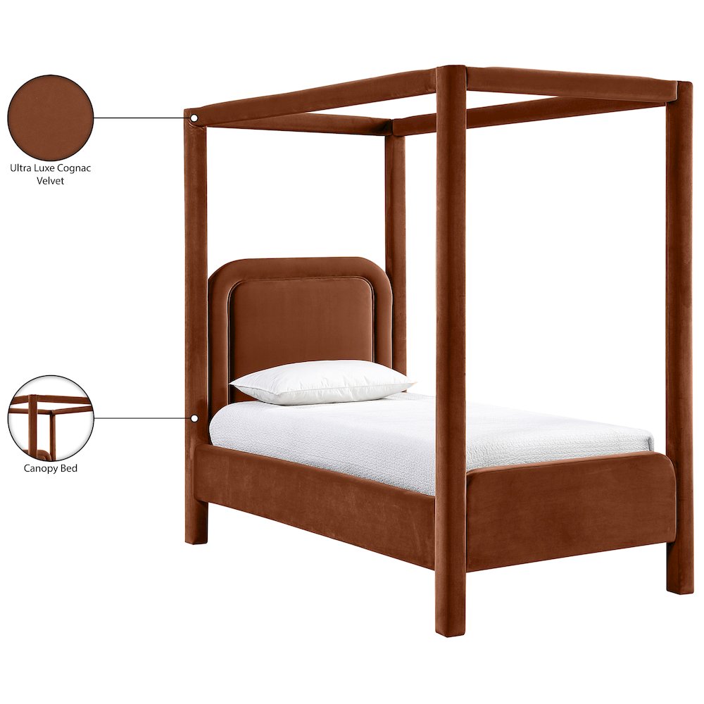 Salina Cognac Velvet Upholstered Twin Bed