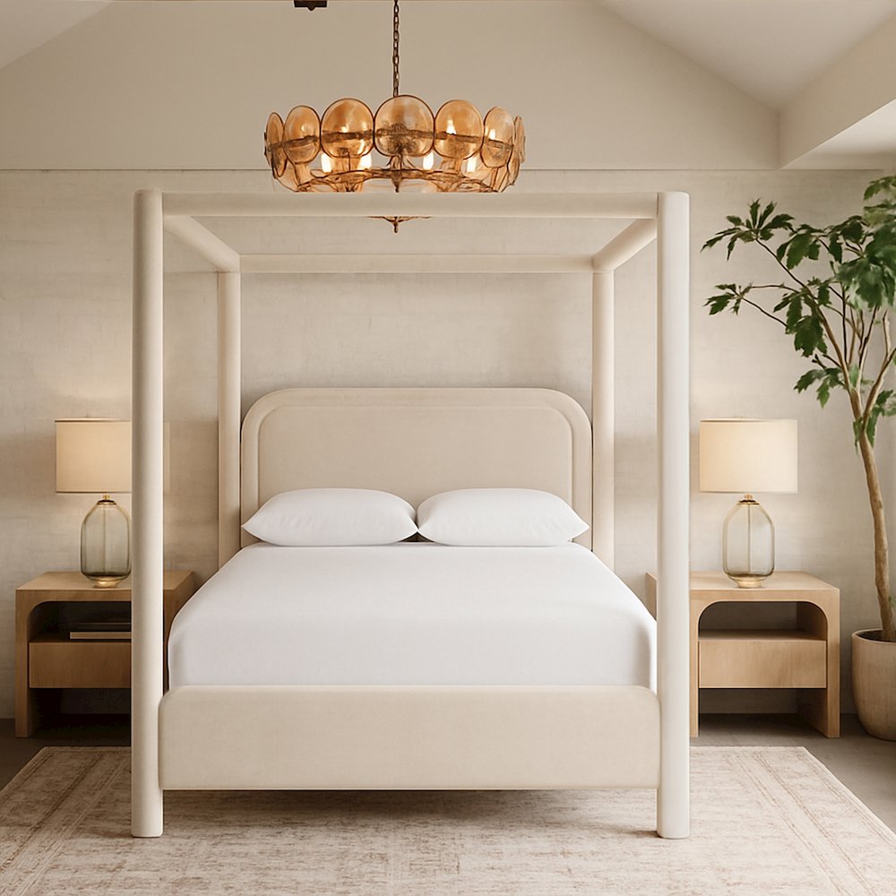 Salina Cream Velvet Upholstered Full Bed