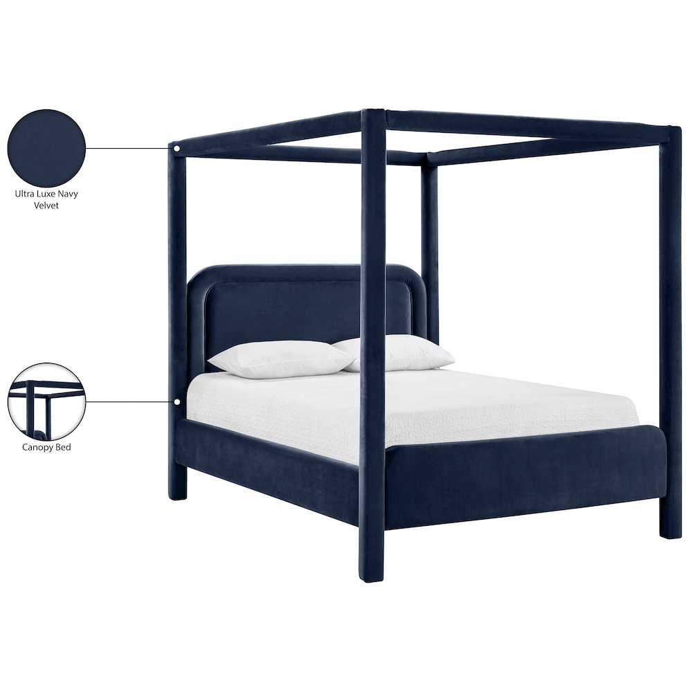 Salina Navy Velvet Upholstered Full Bed