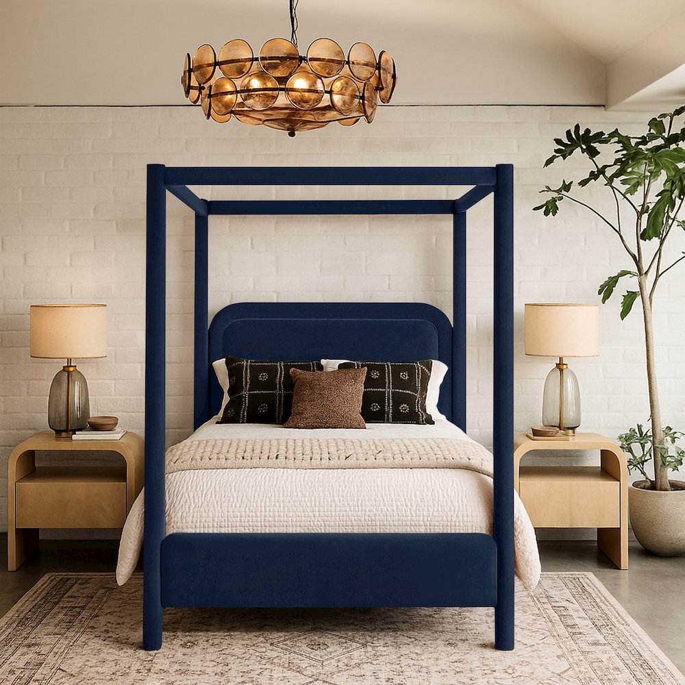 Salina Navy Velvet Upholstered Full Bed