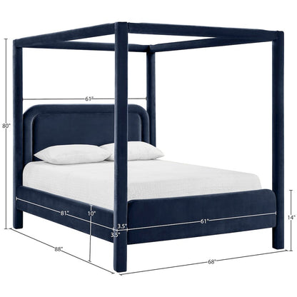 Salina Navy Velvet Upholstered Queen Bed