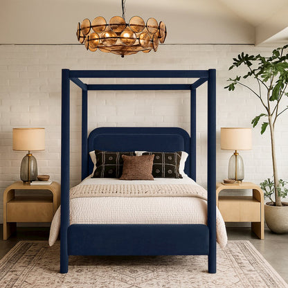 Salina Navy Velvet Upholstered Queen Bed