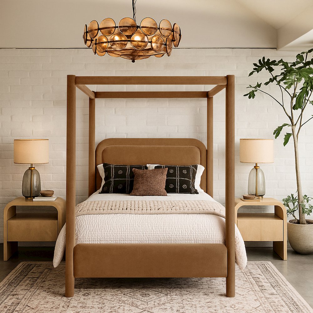 Salina Saddle Velvet Upholstered Queen Bed