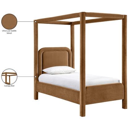 Salina Saddle Velvet Upholstered Twin Bed