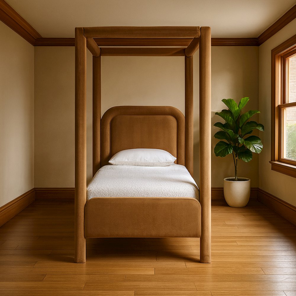 Salina Saddle Velvet Upholstered Twin Bed