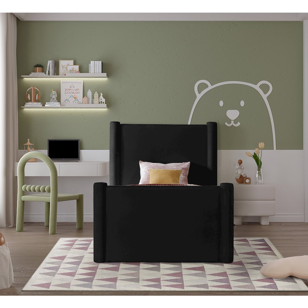 Elias Black Velvet Twin Bed