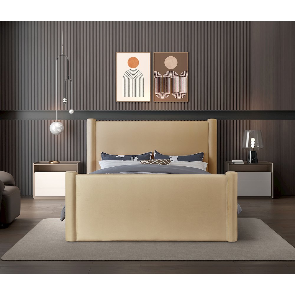 Elias Camel Velvet King Bed