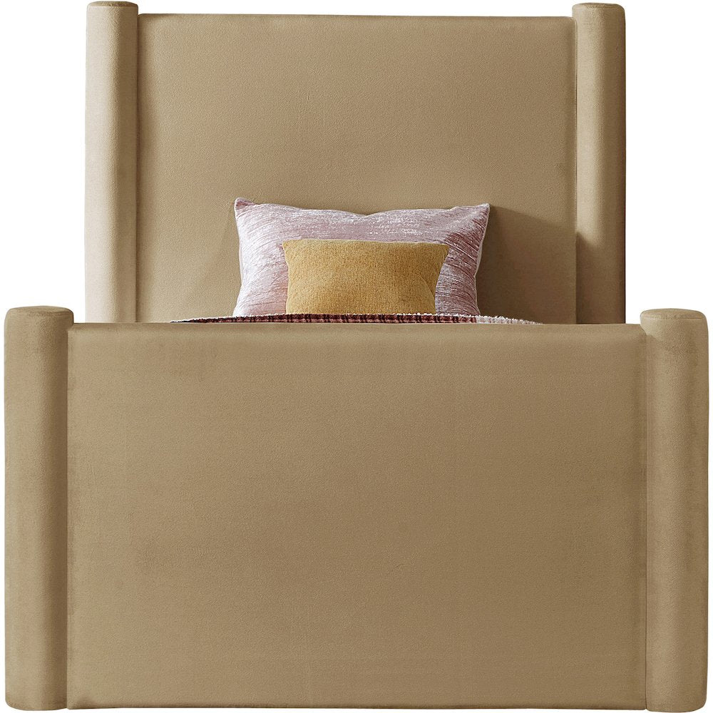 Elias Camel Velvet Twin Bed