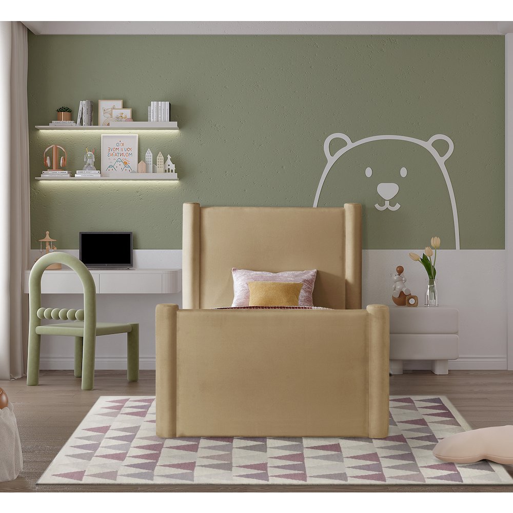 Elias Camel Velvet Twin Bed