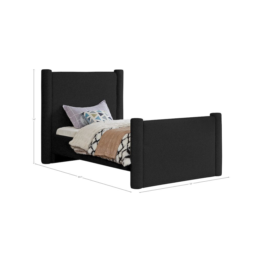 Elias Black Boucle Fabric Twin Bed