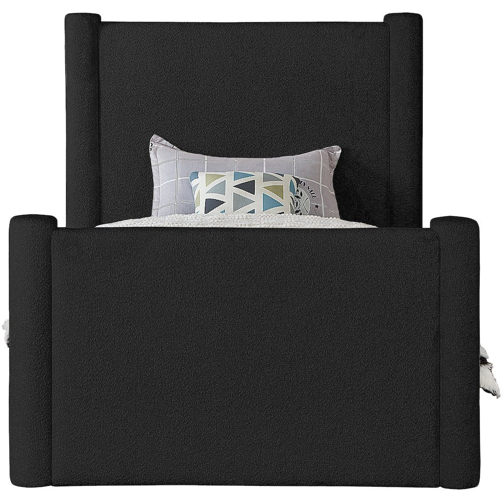 Elias Black Boucle Fabric Twin Bed