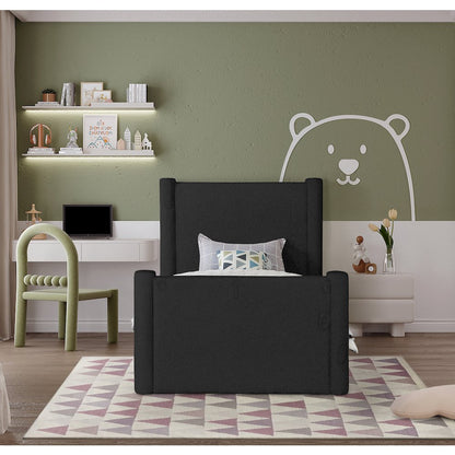 Elias Black Boucle Fabric Twin Bed