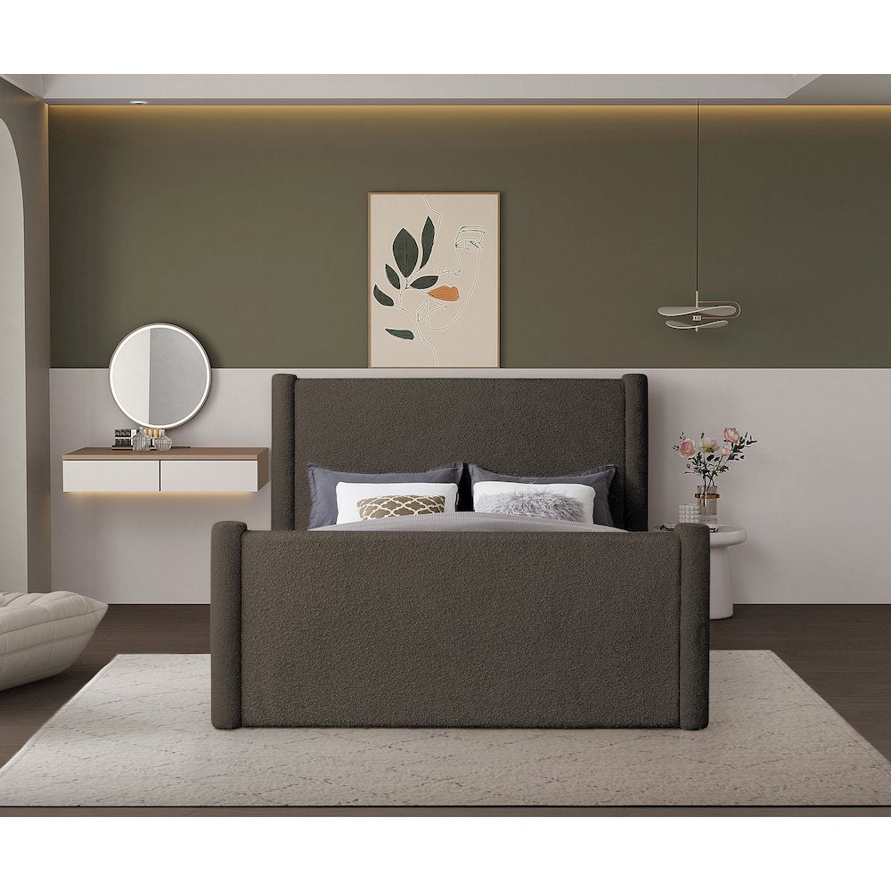 Elias Brown Boucle Fabric King Bed
