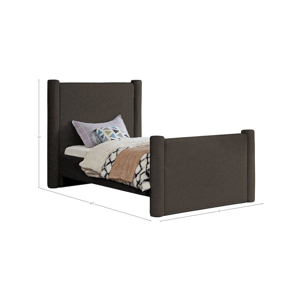Elias Brown Boucle Fabric Twin Bed