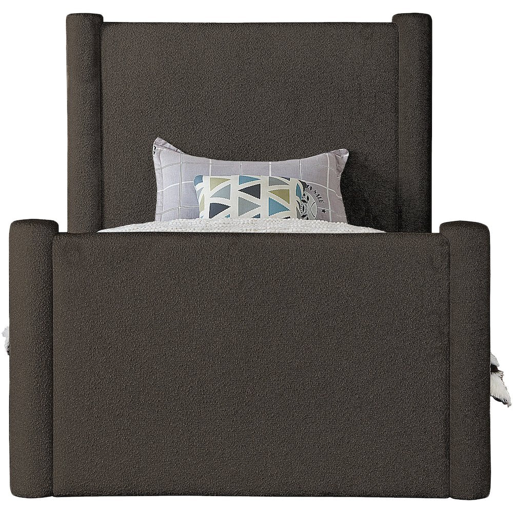 Elias Brown Boucle Fabric Twin Bed
