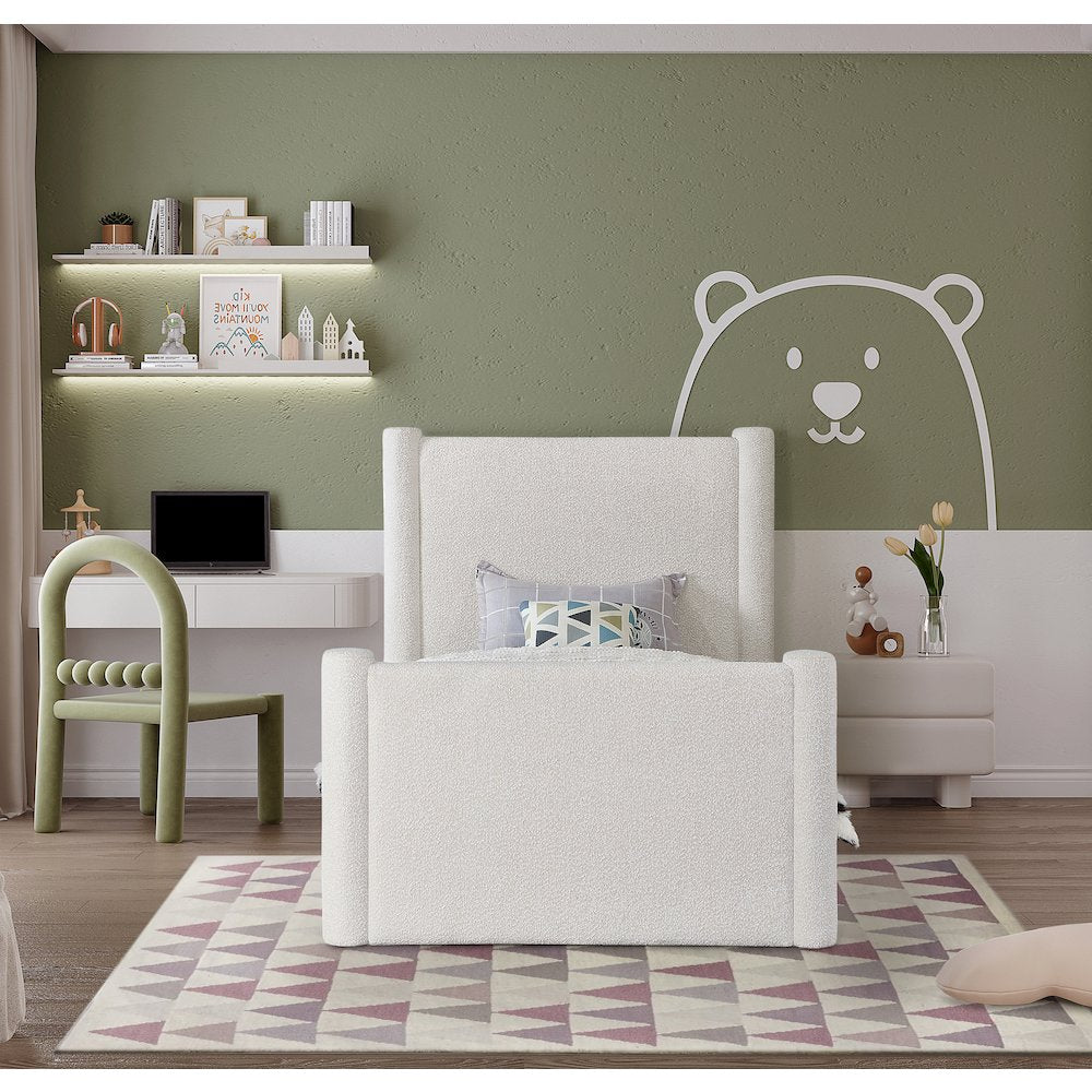 Elias Cream Boucle Fabric Twin Bed