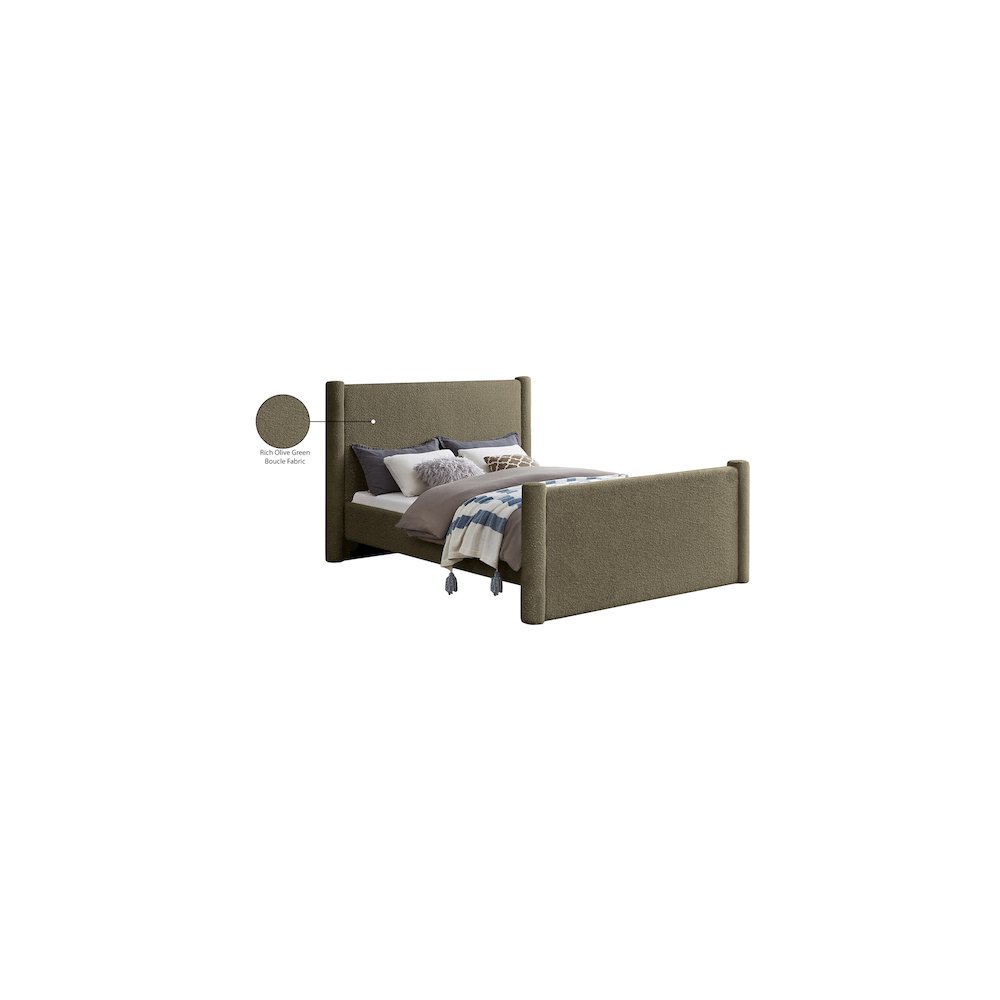 Elias Olive Green Boucle Fabric Full Bed